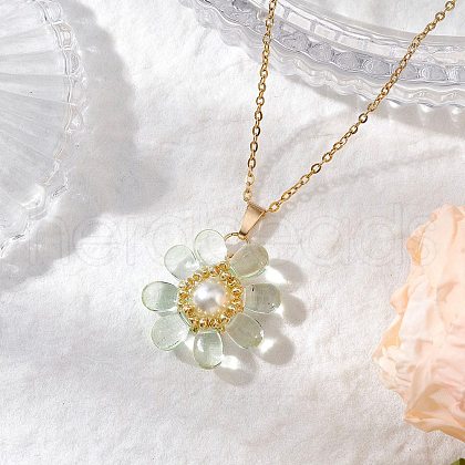 Glass & Glass Pearl Beads Pendants Necklaces for Women NJEW-MZ00106-01-1