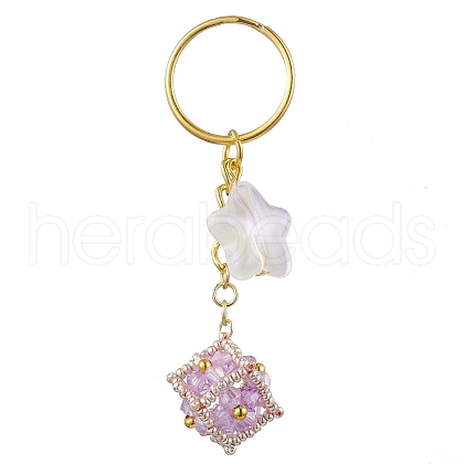 Glass Seed Bead Cube with Acrylic Star Keychain KEYC-MZ00027-04-1