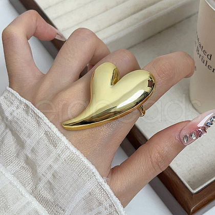 Big Heart Alloy Cuff Finger Rings RJEW-S620-02G-1