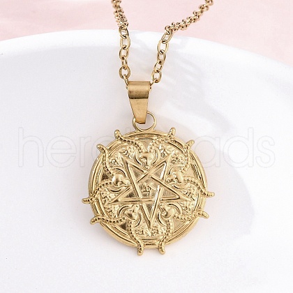 Demon Goat Pentagram 304 Stainless Steel Pendant Necklaces NJEW-M096-39G-1