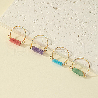 4Pcs Cuboid Alloy with Synthetic Cherry Quartz Glass & Natural Amethyst & Natural Green Aventurine Finger Rings FS-WGC9A40-01-1
