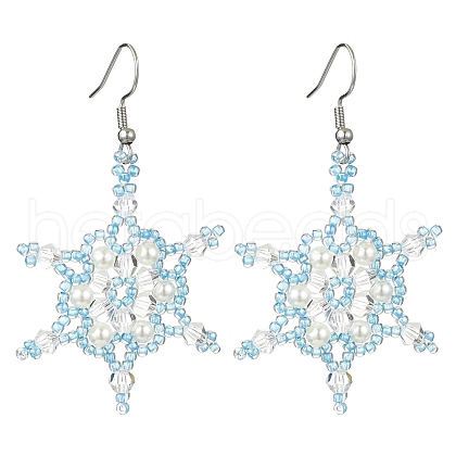 Christmas Snowflake Glass Seed Braided Dangle Earrings EJEW-MZ00236-02-1