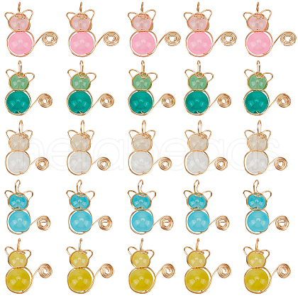 SUNNYCLUE 40Pcs 5 Colors Imitation Jade Glass Beads Pendants FIND-SC0009-72-1