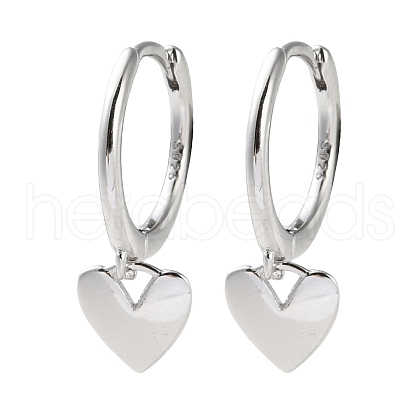 925 Sterling Silver Heart Hoop Earrings EJEW-P296-16P-1