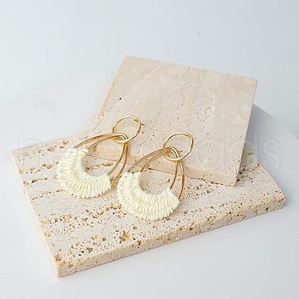 Woven Teardrop Alloy Raffia Stud Dangle Earrings FS-WG09963-01-1