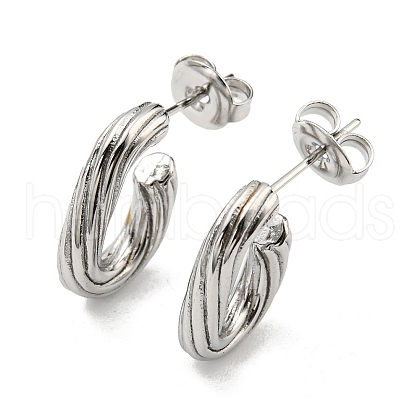 Non-Tarnish 304 Stainless Steel Oval Stud Earrings EJEW-R154-01P-1