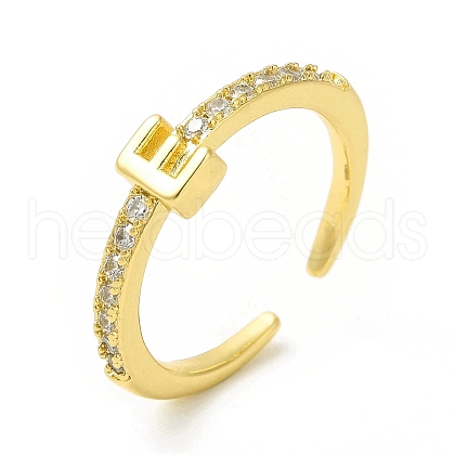 Clear Cubic Zirconia Initial Letter Open Cuff Ring RJEW-H120-09G-E-1