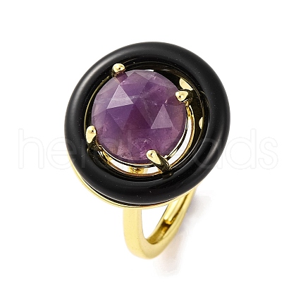 Rack Plating Round Brass Enamel Adjustable Rings RJEW-U004-01F-G-1