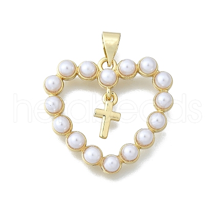 Heart with Cross Brass Pendants KK-V010-19G-1
