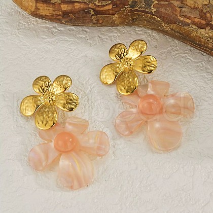 304 Stainless Steel Acrylic Dangle Stud Earrings EJEW-Z106-01G-1