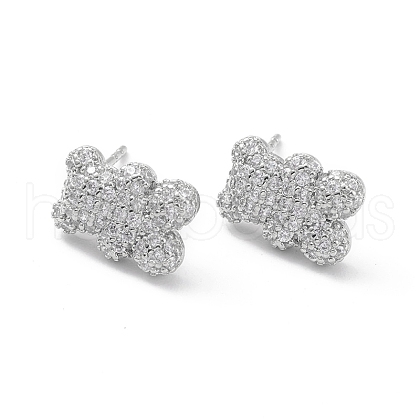 Bear Rack Plating Brass Cubic Zirconia Stud Earrings for Women EJEW-K245-25P-1