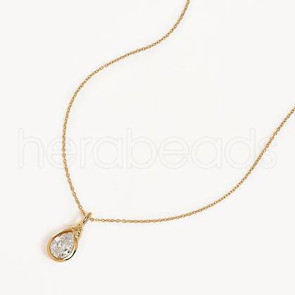 Teardrop 304 Stainless Steel Pave Cubic Zirconia Pendant Necklaces for Women FS-WGB9EB4-01-1
