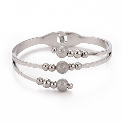 Non-Tarnish 201 Stainless Steel Ball Beaded Open Bangle BJEW-G648-05P-1