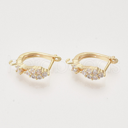Brass Cubic Zirconia Hoop Earring Findings with Latch Back Closure KK-T048-030G-NF-1