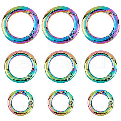 Gorgecraft 12Pcs 3 Style Rainbow Color Alloy Spring Gate Rings FIND-GF0002-94-1