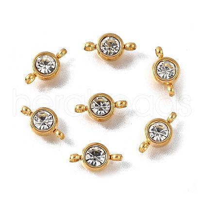 201 Stainless Steel Crystal Rhinestone Flat Round Connector Charms STAS-F318-04G-1