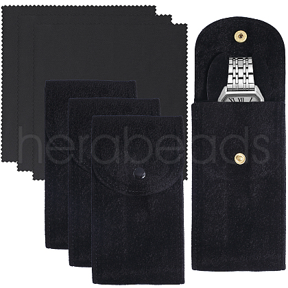 Beebeecraft 3 Sets Rectangle Velvet Single Watch Storage Bags ABAG-BBC0001-12C-1