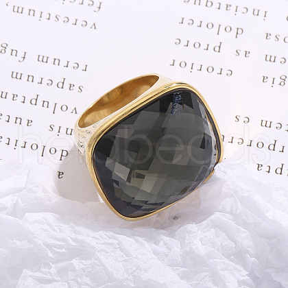 Rectangle 304 Stainless Steel with Glass Finger Rings FS-WG61EEA-12-1