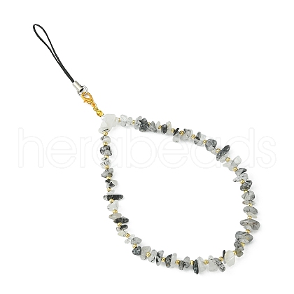 Natural Rutilated Quartz Chip & CCB Plastic Round Beaded Mobile Straps HJEW-FZ00006-1