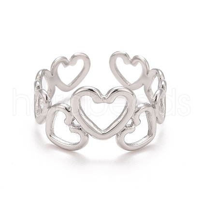 Non-Tarnish 304 Stainless Steel Heart Wrap Open Cuff Ring for Women RJEW-A005-31P-1