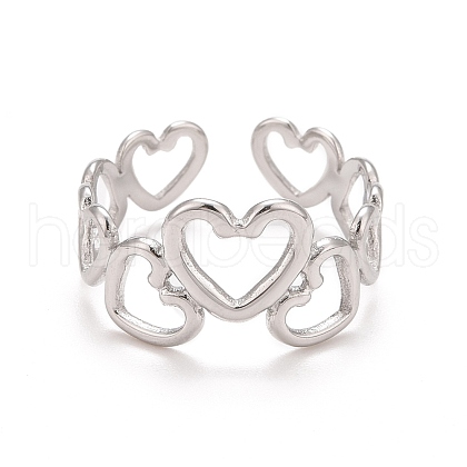 304 Stainless Steel Heart Wrap Open Cuff Ring for Women RJEW-A005-31P-1