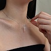 Religion Cross 925 Sterling Silver Pave Cubic Zirconia Pendant Necklaces for Women NJEW-F338-03P-3