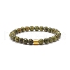 2Pcs 2 Style Natural Serpentine/Green Lace & Lava Rock Round Beaded Stretch Bracelets Set with Column Synthetic Hematite BJEW-JB07575-6