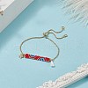 Handmade Japanese Seed Rectangle & Star & Tassel Charms Slider Bracelet BJEW-MZ00013-01-5