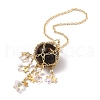 Natural Tiger Eye with Rack Plating Brass Pendants Decorations AJEW-B023-01G-02-3