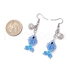 Fish with Shell Shape 304 Stainless Steel Glass Beads Dangle Earrings EJEW-MZ00436-04-3