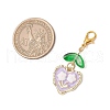 Heart with Flower Pattern Spray Painted Alloy Transparent Glass Beads Pendant Decorations HJEW-JM03142-3