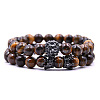 2Pcs Natural Tiger Eye Round Beaded Stretch Bracelets CG7988-15-1