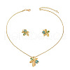Flower Brass & Cubic Zirconia & Cat Eye Pendant Necklaces & Stud Earrings Sets FS-WG756F6-01-5
