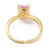 Mother's Day Rings Rectangle Rack Plating Brass Micro Pave Cubic Zirconia Solitaire Ring RJEW-Z059-10G-01-3
