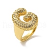 Letter Brass Micro Pave Clear Cubic Zirconia Open Cuff Ring for Women RJEW-N046-03G-G-1