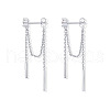 Stick Shaped Brass Micro Pave Clear Cubic Zirconia Chain Tassel Stud Dangle Earrings FS-WGFCB39-04-2