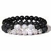 Natural Lava Rock & Frosted Stone Round Beads Stretch Bracelet Set Women DF9720-8-1