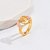 Heart & Flower Brass Pearl Pink Enamel Adjustable Finger Rings FS-WG8B9BA-12-1