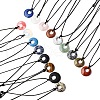 Ring Natural & Synthetic Mixed Gemstone Pendant Black Waxed Cord Adjustable Necklaces NJEW-G169-02-2