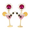 Wine Glass Zinc Alloy Enamel Stud Earrings EJEW-Z088-02G-4
