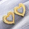 Heart Brass Micro Pave Clear Cubic Zirconia Stud Earrings EJEW-H158-02G-1