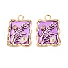 Brass Enamel & Natural Pearl Rectangle with Flower Pendants KK-K351-51G-03-1