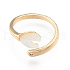 Natural Shell Heart Open Cuff Ring with Clear Cubic Zirconia RJEW-N039-09LG-1
