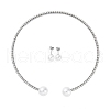 Round Plastic Imitation Pearl Stud Earrings & Rhinestone Cuff Choker Necklaces Sets SJEW-U003-04P-4