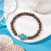 Summer Beach Turtle Dyed Synthetic Turquoise & 6.5mm Round Wenge Wood Beaded Stretch Bracelets for Women BJEW-JB10515-01-2