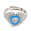 Enamel Heart Adjustable Ring with Clear Cubic Zirconia RJEW-Q781-01P-02-2