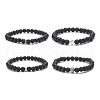 4Pcs 4 Style Heart & Round & Flat Round Alloy & Natural Lava Rock Beaded Stretch Bracelets Set for Women BJEW-JB09365-1