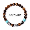 Natural Tiger Eye & Synthetic Turquoise Stretch Bracelet PW-WG80407-07-1