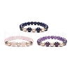 Natural Gemstone & Pearl & Brass Flower Beaded Stretch Bracelet for Women BJEW-JB09010-1