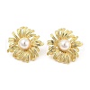 Brass ABS Plastic Imitation Pearl Flower Stud Earrings EJEW-S258-01G-4
